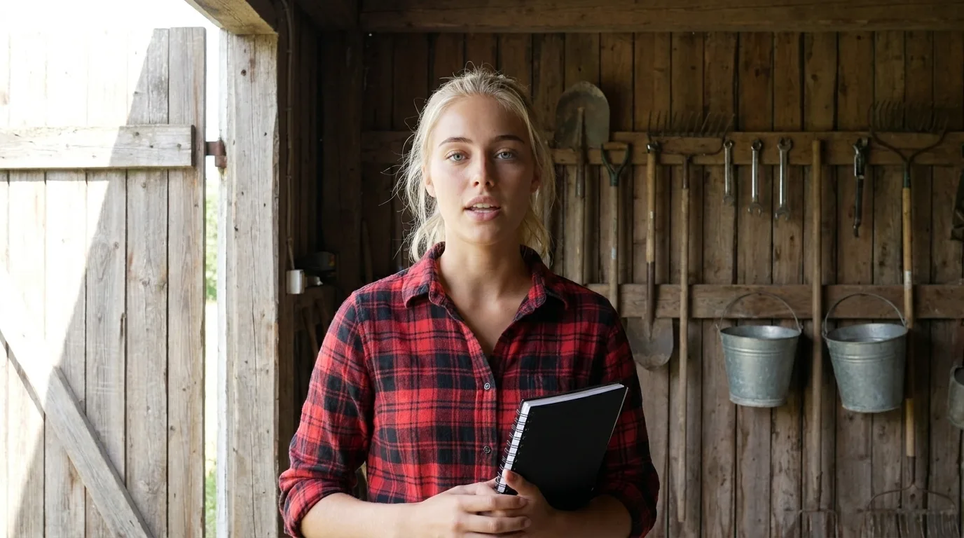 Clara mixing a small batch of the notebook recipe in a farm bucket